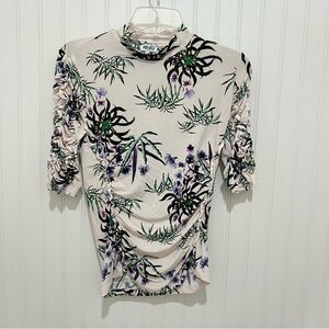 Kenzo Paris 90s Y2K Cream Top with Purple and Green Floral Design Sea Lily Small